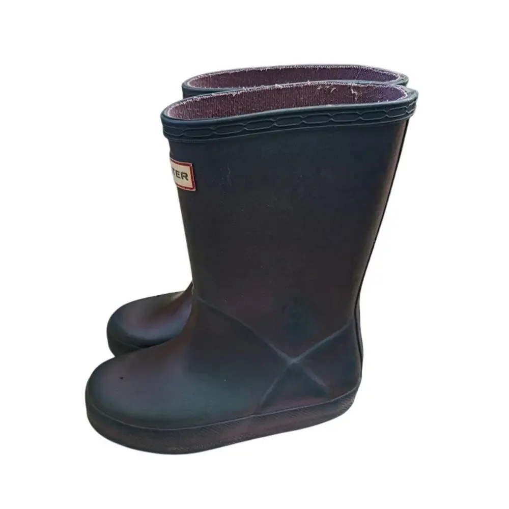 Hunter Kids First Classic Rain Boots Purple/Blue Rubber Pull On Toddler Size 8